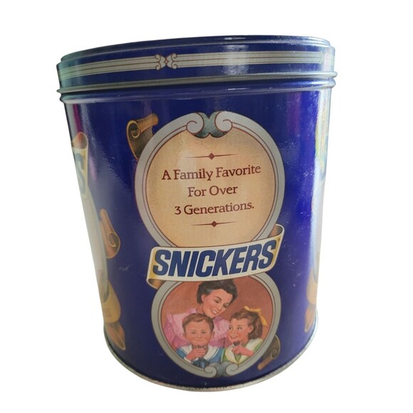 Vintage Snickers Snack Bars Mars Metal 1987 Tin Can Canister - Picture 2 of 6